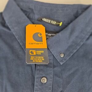 Carhartt Rugged Flex Short Sleeve Shirt Mens 2XL Navy Blue Workwear Gorp Utility
